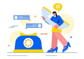 Call Center Agent Illustration of Customer Service or Hotline Operator with Headsets or Computers in a Flat Style Cartoon Background vector