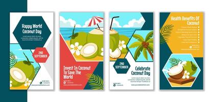 Coconut Day Social Media Stories Flat Cartoon Hand Drawn Templates Background Illustration vector