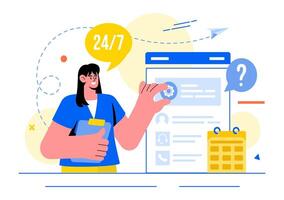 Call Center Agent Illustration of Customer Service or Hotline Operator with Headsets or Computers in a Flat Style Cartoon Background vector