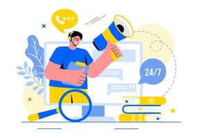 Call Center Agent Illustration of Customer Service or Hotline Operator with Headsets or Computers in a Flat Style Cartoon Background vector
