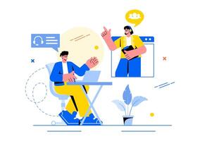 Call Center Agent Illustration of Customer Service or Hotline Operator with Headsets or Computers in a Flat Style Cartoon Background vector