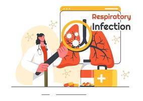 Illustration of Respiratory Infection and Inflammation in the Lungs Caused by Virus Cells on a Background in Healthcare and Medical Concept vector
