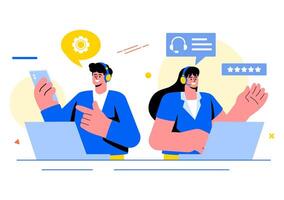 Call Center Agent Illustration of Customer Service or Hotline Operator with Headsets or Computers in a Flat Style Cartoon Background vector