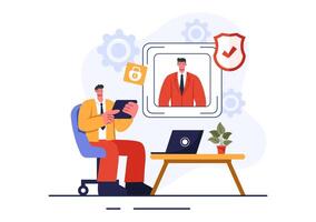 Identification Illustration of an Identity Card with Photo, Document, and Information in a Face ID System on a Flat Style Cartoon Background vector