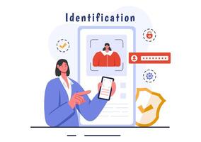 Identification Illustration of an Identity Card with Photo, Document, and Information in a Face ID System on a Flat Style Cartoon Background vector
