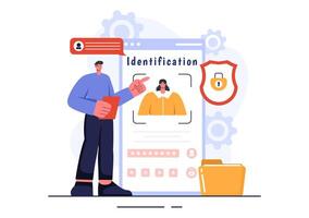 Identification Illustration of an Identity Card with Photo, Document, and Information in a Face ID System on a Flat Style Cartoon Background vector