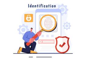 Identification Illustration of an Identity Card with Photo, Document, and Information in a Face ID System on a Flat Style Cartoon Background vector