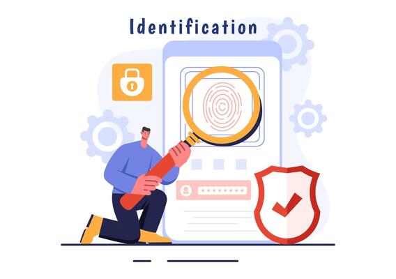 Identification Illustration of an Identity Card with Photo, Document, and Information in a Face ID System on a Flat Style Cartoon Background