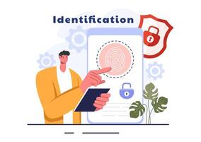 Identification Illustration of an Identity Card with Photo, Document, and Information in a Face ID System on a Flat Style Cartoon Background vector