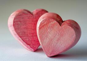 Two Pink Wooden Hearts on White Background photo
