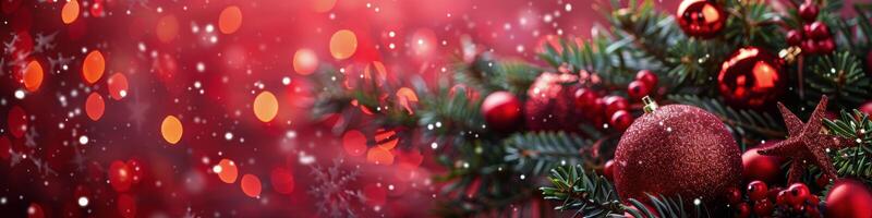 Red Christmas Ornament With Snow and Lights photo