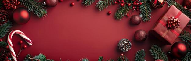 Red Christmas Decorations on a Red Background photo