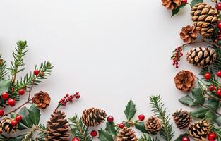 Winter Holiday Evergreen and Berry Arrangement on White Background photo