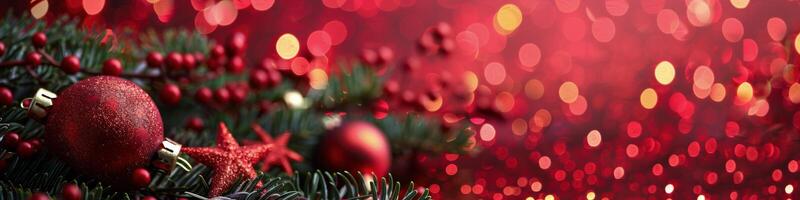 Red Christmas Ornament With Snow and Lights photo