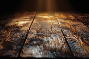 Rustic Wooden Tabletop With Smoke and Warm Light photo