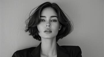 Black and White Portrait of a Woman With Short Hair photo
