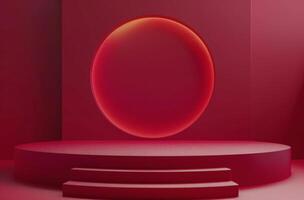 Three Tiered Circular Platform in Red Studio With Vertical Striped Walls photo