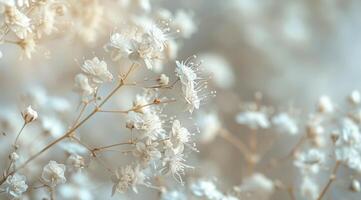 Delicate White Baby's Breath Flowers Blooming in Soft Light photo