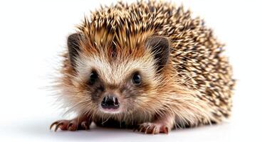 A Close-Up View of a Small Brown and White Hedgehog photo