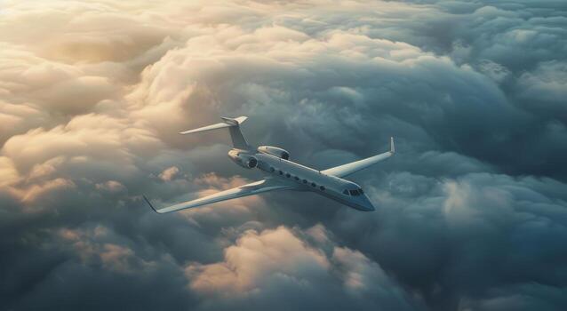 privado chorro volador encima nubes durante tiempo de día foto