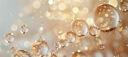 Golden Water Droplets Falling on a Blue Background photo