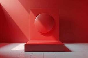 Red Circle and Three Circular Platforms in a Red Room photo