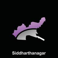 Map City of Siddharthanagar World Map International template style, isolated on black background vector