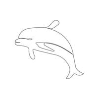 Dolphin one-line art drawing isolated on white background. vector