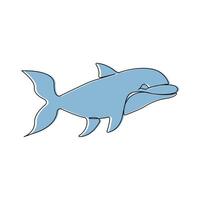 Dolphin continuous one-line art drawing in doodle style vector