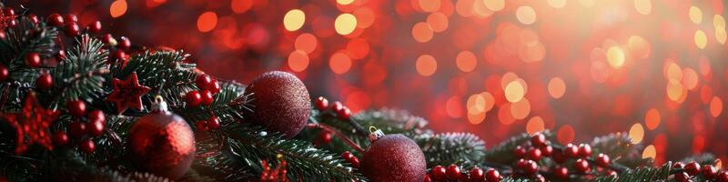 Red Christmas Ornament With Snow and Lights photo
