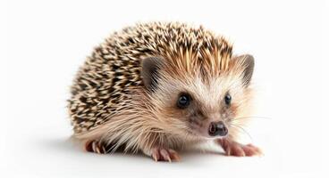 A Close-Up View of a Small Brown and White Hedgehog photo