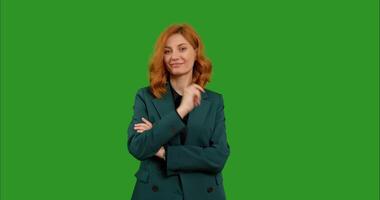 I am watching you gesture done by caucasian woman in green screen background studio. video