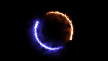 Red and Blue flames trail rotating in circular motion loop animation transition effect on black background video