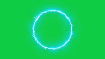 Circular electric energy Arc ring animation effect, creating glowing blue electrical arc circle frame animation on green screen background video