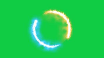 Blue and orange flames trail rotating in circular motion loop animation transition effect on green screen background video