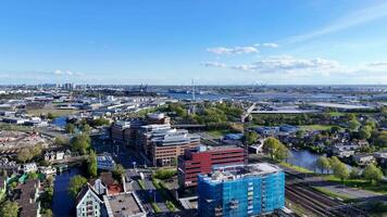 Zaandam, Netherlands. 360 degrees view of the city from a drone video