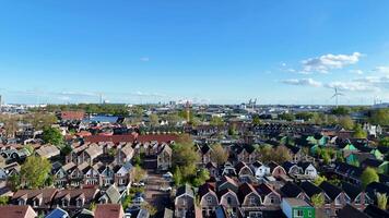 Zaandam, Netherlands. 360 degrees view of the city from a drone video