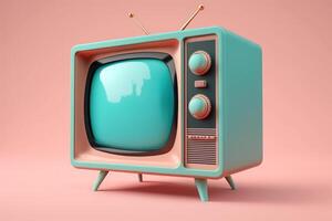 Step back in time with this retro teal TV against a pink backdrop photo