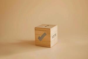 Wooden Cube with Vote Checkmark on Light Background photo
