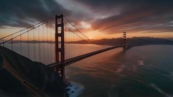 Golden gate bridge at sunset, time lapse, San Francisco, buildings and architecture video