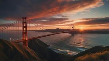 Golden gate bridge at sunset, time lapse, San Francisco, buildings and architecture video