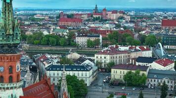 Aerial hyperlapse of Podgorze district in Krakow with view of Royal Wawel Castle video