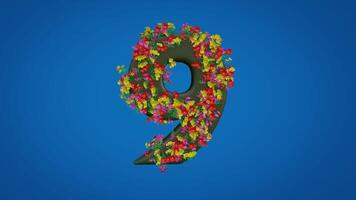 3d numbers of nine moving right and left designed with colorful floral style blue background. Figure animation is equipped with luma mate. 3d render of numeracy education video