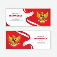 Gradient indonesia independence day horizontal banner template collection with garuda vector