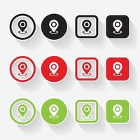 Isolated shadow location pin logo icon design with green, red and black color vector
