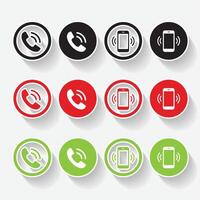 Isolated shadow mobile phone call logo icon design with green, red and black color vector