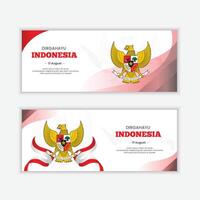 Gradient indonesia independence day horizontal banner template collection with garuda vector