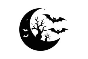 Spooky Halloween with moon and bats. Perfect for festive printables and designs vector