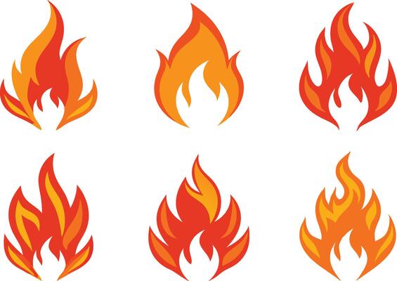 Fire symbol silhouette image set on transparent background