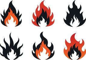 Fire symbol silhouette image set on transparent background vector
